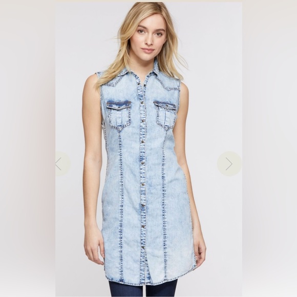 NWT, Ryan Michael Mia Cotton-Blend Denim Shirt Dress, Sz M - Picture 1 of 14